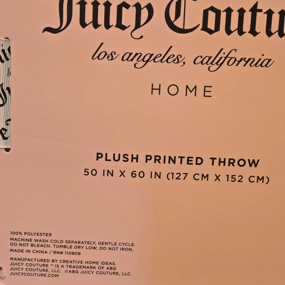Juicy Couture Pink and Black Plush Throw